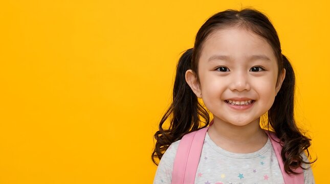 Happy Smiling Girl Ready for Back to School with a Pink Backpack