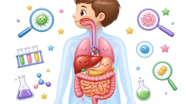 Cute Digestive System Inside Transparent Human Torso for Children's Science Education