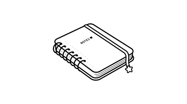 Notebook journal lies flat with a spiral binding and a star-shaped bookmark charm.