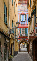 Fototapeta premium Traditional colorful Mediterranean houses in the Old Town of Sanremo, Italy