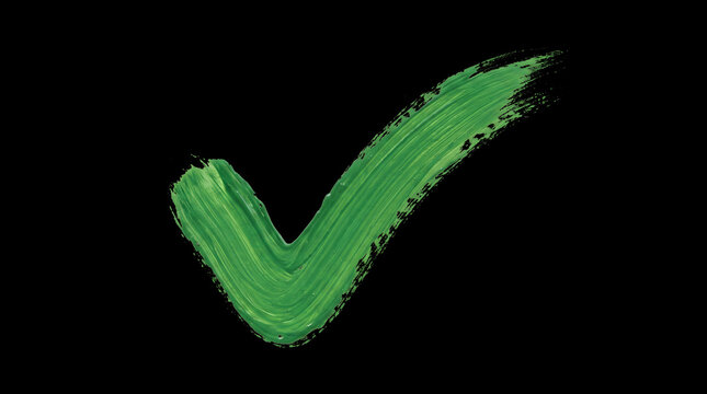 Green check mark brush stroke isolated on black background