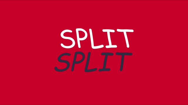 Split text animation on red background, minimalist kinetic typography motion 4k