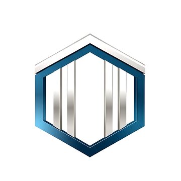 Modern hexagonal metallic logo with blue architectural lines