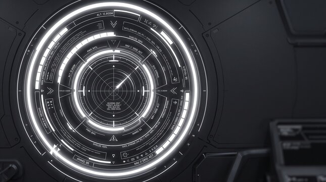 Futuristic technology circle HUD interface on a clean grey background