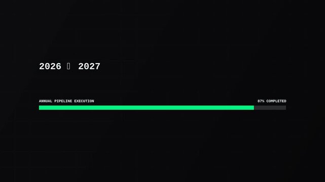 Digital progress bar showing fluctuating annual pipeline execution percentage on dark background for corporate business reports.