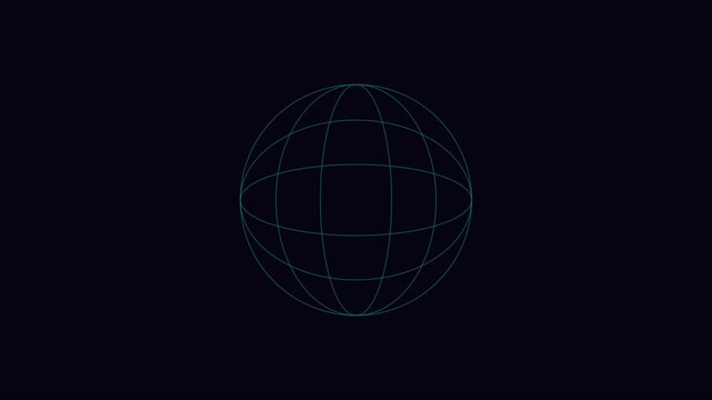 Minimalist digital globe animation, abstract wireframe earth rotating on dark 4k background, for tech and, global communication concepts