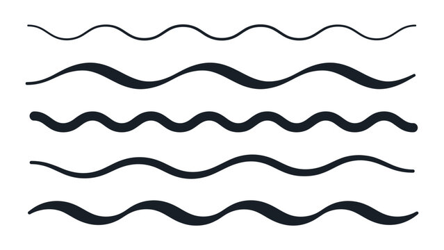 Five different black wavy line dividers decorative strokes on plain white background