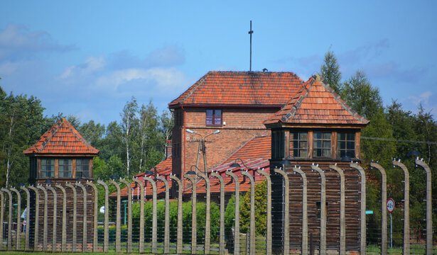 AUSCHWITZ BIRKENAU POLAND: Electric barbed wires of the German nazi concentration and extermination camp world heritage,  Here were exterminated 1.5 million people at the WWII