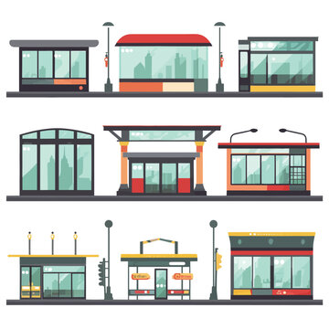 Bus stop set vector illustration isolated on white