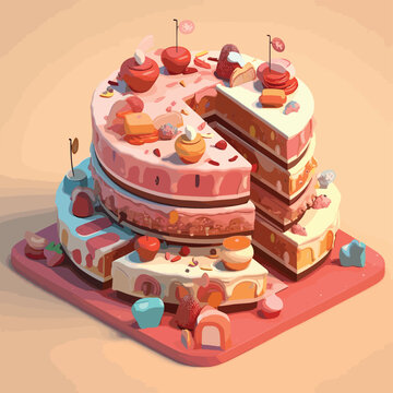 Giant cake vector isometric illustration