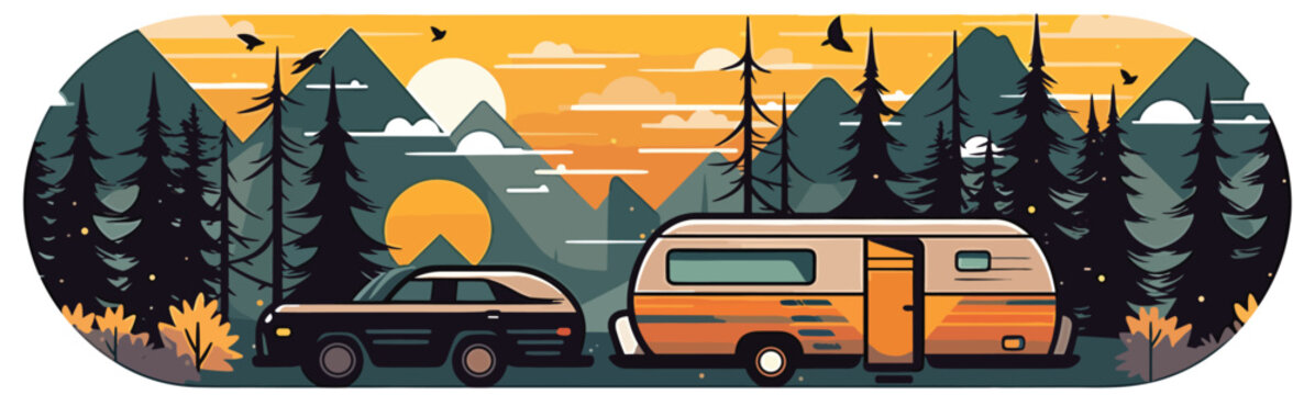 Camping in mountains vector background