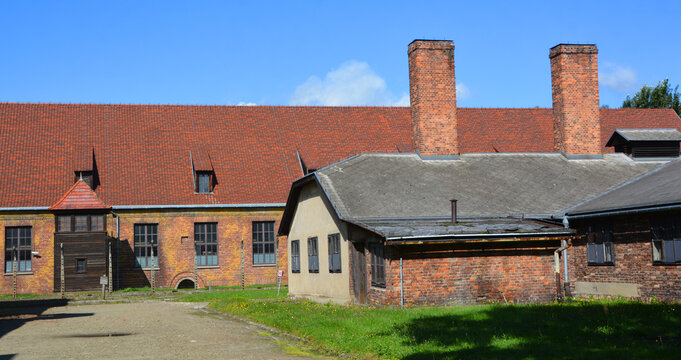 AUSCHWITZ BIRKENAU POLAND: Prisoners barracks of Auschwitz concentration camp was a complex of concentration and extermination camp operated by Nazi Germany in occupied Poland during WWII