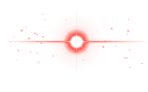 Central bright red lens flare with bokeh particles during daylight against a bright expanse
