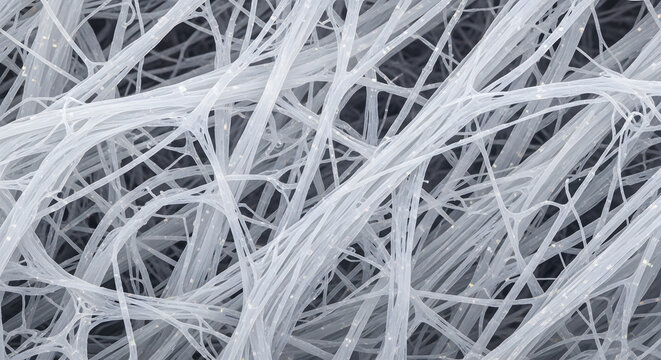 Scanning electron microscope view of electrospun polymer nanofibers network