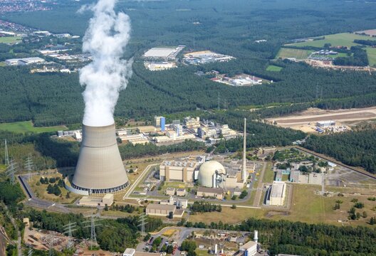Emsland nuclear power plant, AKW Emsland, Lingen, nuclear power plant, aerial photograph, aerial view, Emsland, Lingen, Germany