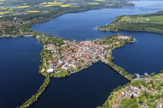 Lauenburg Lakes nature Park, Ratzeburg Lake, island town, island, aerial view, Ratzeburg, Duchy of Lauenburg, Schleswig Holstein, Germany