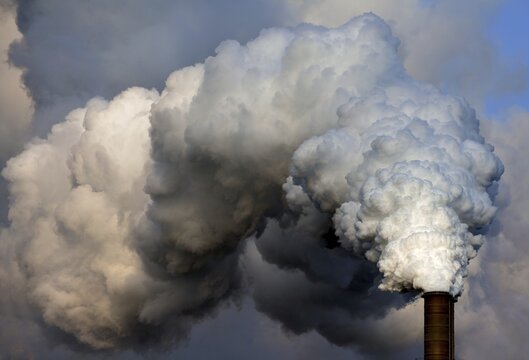 Moorburg power plant, chimney with exhaust cloud, Hamburg, Germany