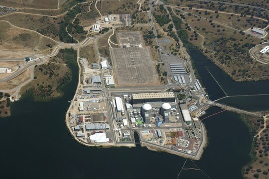 Almaraz nuclear power plant, aerial view, Extremadura, Spain