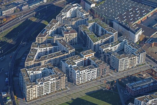 Germany, Hamburg, Altona, Holsten Quartier, flats, apartment building, living, narrow, roof, modern, architecture, aerial view
