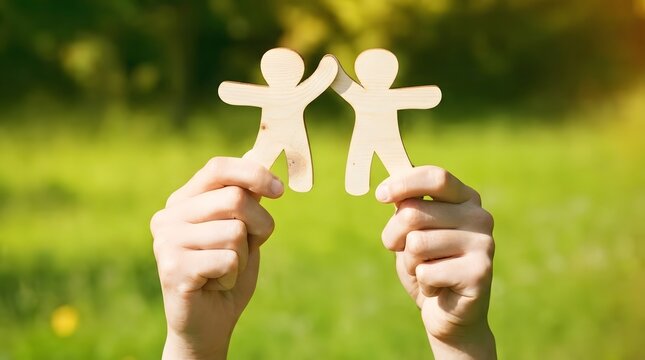 Two Hands Holding Together Over Green Grass Symbolizing Unity, Support, Connection, Teamwork, Partnership, Success and Human Cooperation