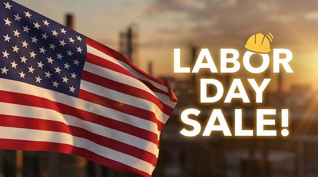 American flag with Labor Day sale text