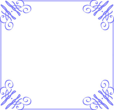 Elegant blue decorative square frame with vintage corner swirl ornaments