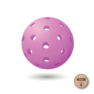 Vector Realistic Pickleball Ball with Reflection. Pink Perforated Plastic Ball for Pickleball Sport. Court Game, Training, Competition, Recreation, Sports Equipment, Fitness Design