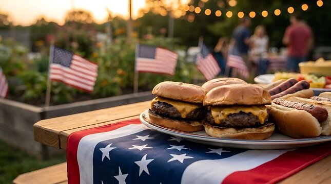 Burgers and hot dogs at summer barbecue