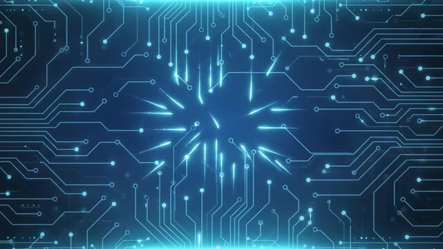 Blue Technology Circuit Frame with Central Copy Space