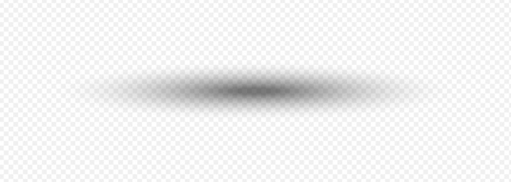Realistic oval shadow effect vector displays a soft gradient floor drop shadow. Subtle dark blur element is isolated on a transparent grid background.