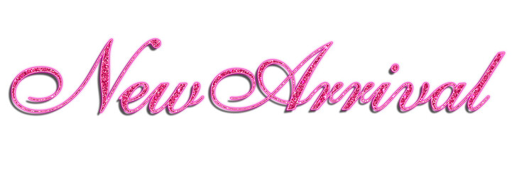 Pink glitter new arrival text effect with cursive calligraphic luxury typography isolated PNG © Ndoewer
