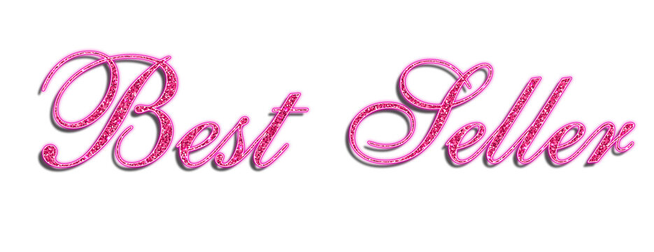 Pink glitter best seller typography text effect on transparent background