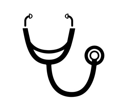 Stethoscope black silhouette vector icon, Medical icon stethoscope. Isolated sign stethoscope on white background.