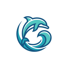 Fototapeta premium Playful Dolphin Jumping Over Wave Icon
