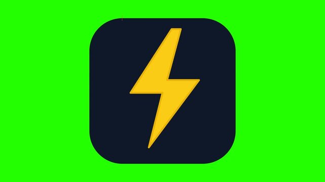 Yellow lightning bolt icon vector animation on green screen background