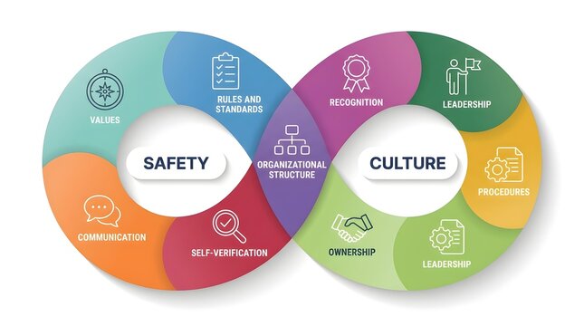 Business safety and culture infographic with icons