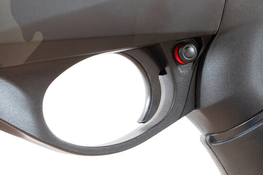 Safety on a tactical shotgun in the ready-to-shoot position