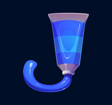 Cartoon school font, education letter J typeface. Glossy blue paint tube squeezing out paint shaped as alphabet character. Vector ABC type tuition English alphabet for educational materials