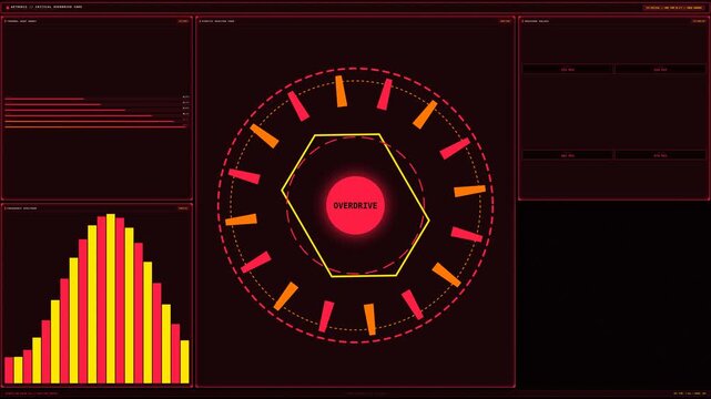 Abstract industrial cybernetic overdrive reactor core with heavy diagonal cross-hatching texture and thermal gauge elements in futuristic 4K HUD interface style