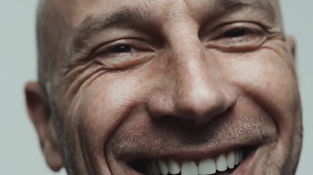 Macro shot of a man laughing showing teeth
