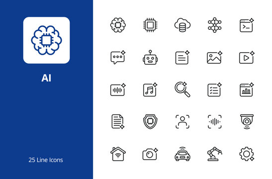 Artificial Intelligence Line Icon Set