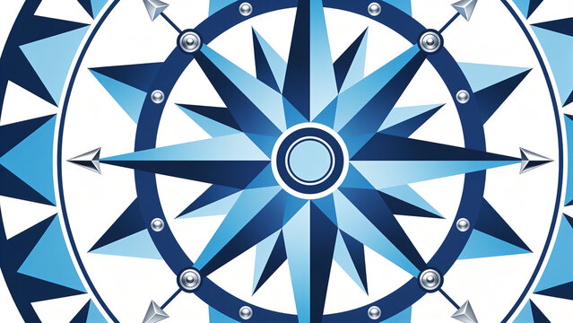 Geometric mandala vector illustration of a compass-rose radial pattern, nautical blue scheme