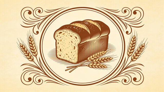 Vintage label vector illustration of a bakery bread badge, retro cream and brown design