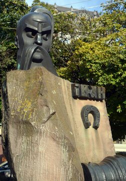 LVIV UKRAINE: Monument to Ivan Pidkova (Horseshoe) the leader of the Zaporozhye Cossacks who was executed in Lviv in 1578