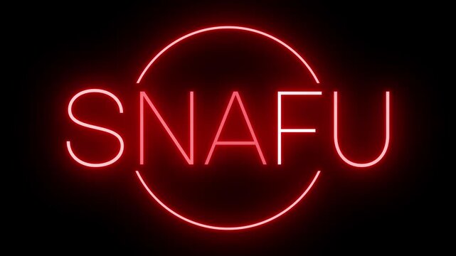 SNAFU Red Neon Sign Glowing on Dark Background