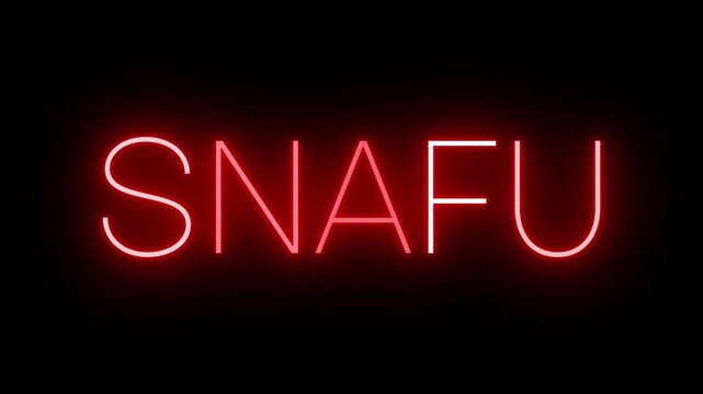 SNAFU Red Neon Sign Glowing on Dark Background