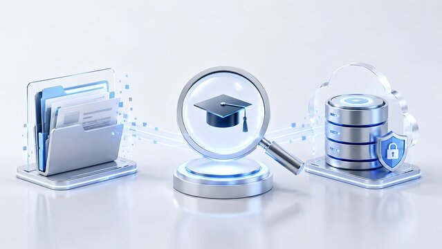 Educational Data Security And Online Research Concept With Graduation Cap And Cloud Database