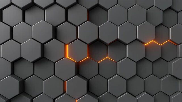Futuristic Hexagonal Grid with Orange Glow 4K Generative AI