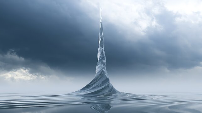 729. A conceptual psychological illustration of Psychological Flexibility. A tall, slender glass tower that sways fluidly like liquid in strong winds without cracking, reflecting the stormy 
