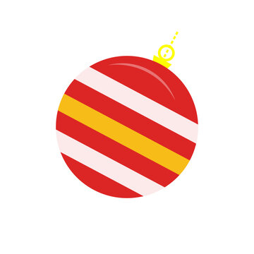 Simple Red and White Striped Christmas Bauble Ornament Illustration Isolated on White Background for Holiday Graphic Design